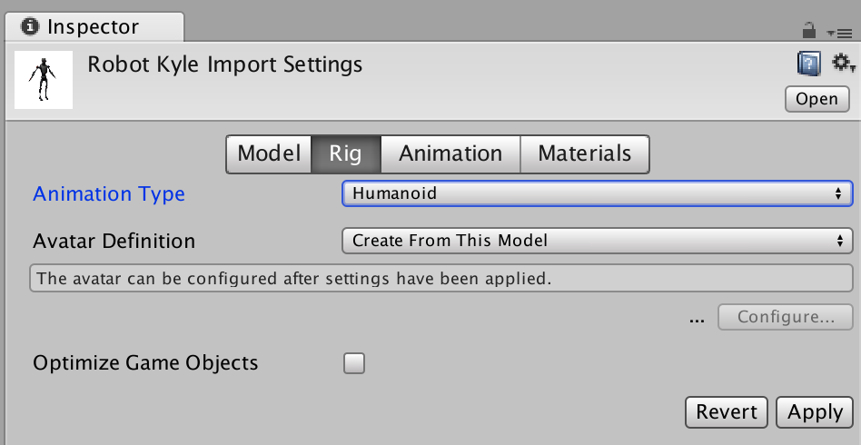 Unity Kyle Import Settings Rig 1