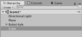 Unity Hierarchy with New Cube